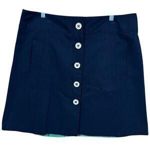 Merona Navy Blue Button Front A-Line Skirt Size 16 Cotton Blend Lined Pockets